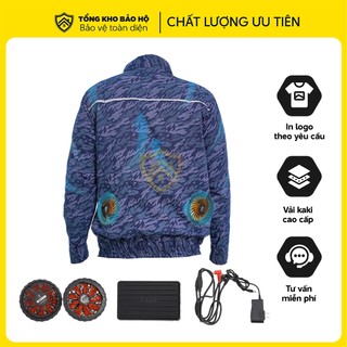 Áo Điều Hòa 2 Lớp Cao Cấp Màu Xanh Loang Có Dải Ghi Phản Quang AV11