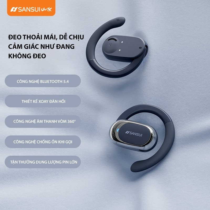 Tai nghe không dây SANSUI, pin trâu, chất lượng âm thanh cao cấp, tai nghe thể thao chống nước, bảo 