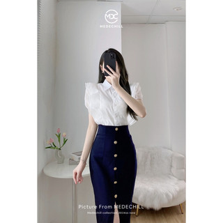 Áo Sơ Mi Công Sở Nữ Tiểu Thư MEDECHILL Áo Tơ Lụa, Xếp Ly Phối Bèo Tạo Điểm Nhấn Xinh Nhẹ Nhàng A314