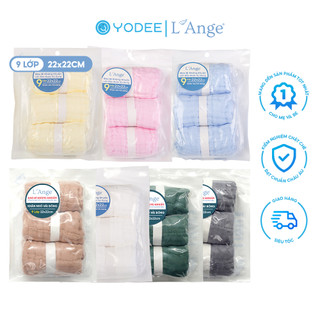 L'Ange Khăn sữa/Khăn lót đầu/Khăn lau mặt/Khăn yếm vải bông 9 lớp 22x22cm cho bé (set 3 cái)