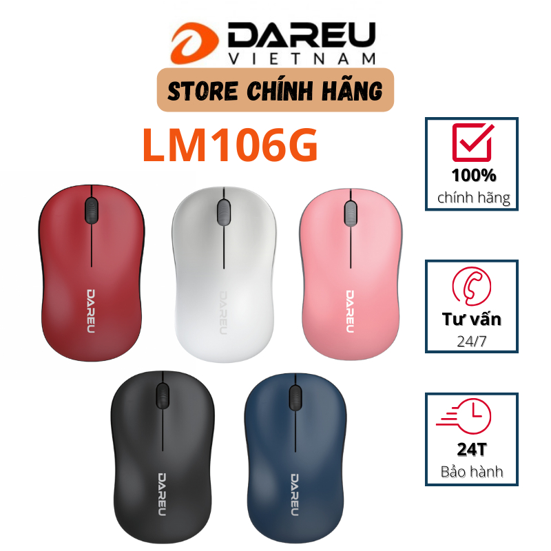 Chuột không dây Dareu LM106G - Bảo hành 24 tháng (LM106G Màu hồng)