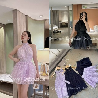 Set váy đầm cổ yếm, chân váy bồng xòe xếp tầng thiết kế cao cấp sang chảnh dự tiệc,váy đầm voan tơ dự tiệc cưới santrọng