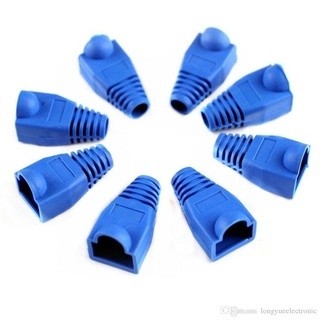 Đầu chụp hạt mạng RJ45 100 hạt/túi dùng cho cat5/cat6, đầu bọc hạt mạng, đầu chụp jack mạng màu xanh.