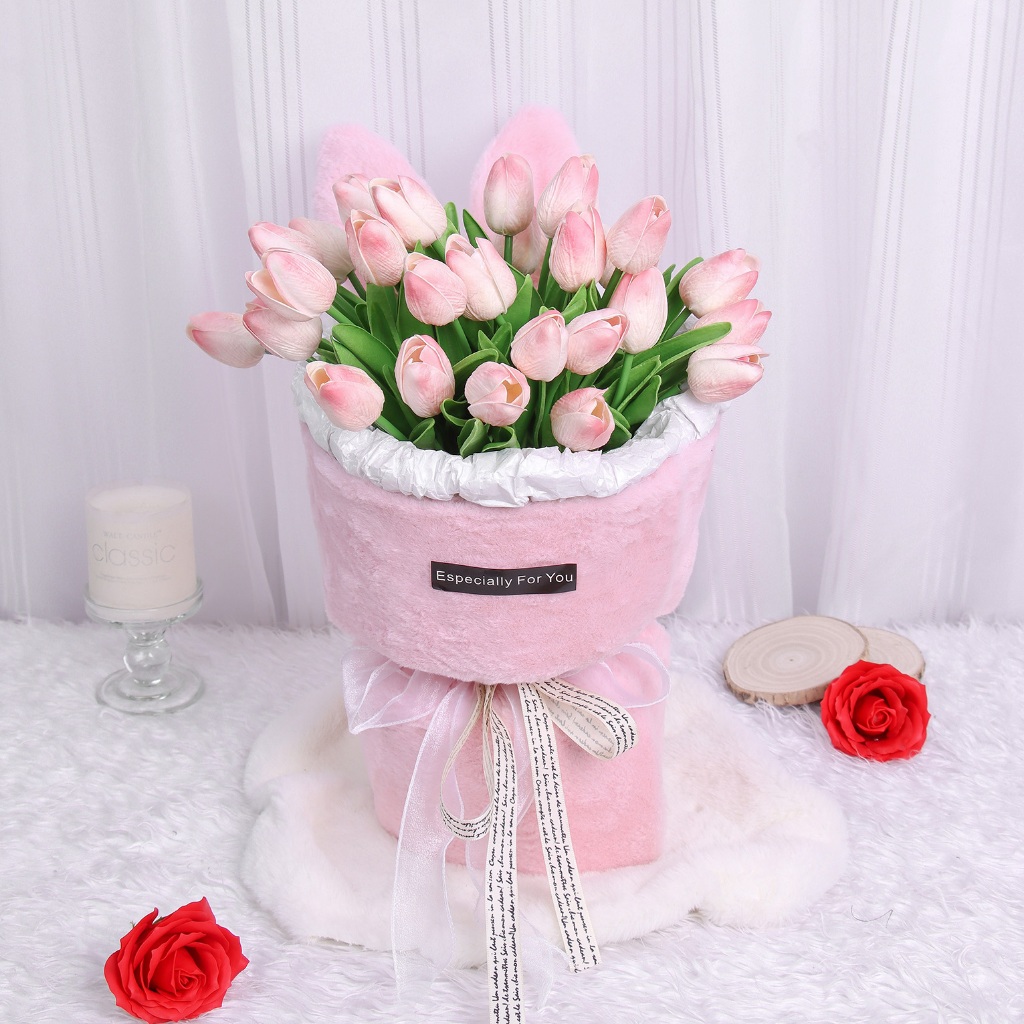 Bó Hoa Tulip Tai Thỏ Bunny 30 Bông Dễ Thương, Quà Tặng Sinh Nhật, Lễ Tình Nhân 8/3