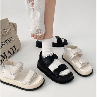 Dép sandal nữ quai dán da mềm đế cao 4 cm Tachi