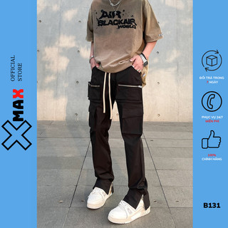 Quần kaki túi hộp nam ống rộng gấu xẻ cúc bấm XMAX Quần ống suông cạp chun dáng đứng B131