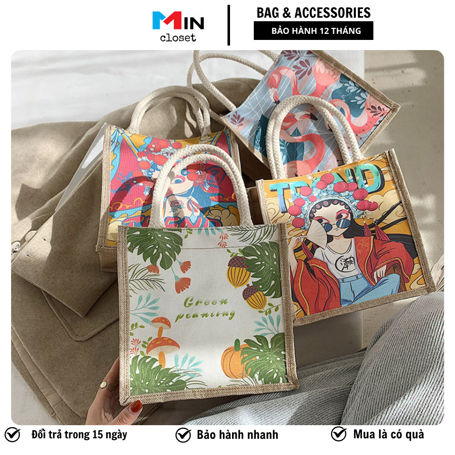 Túi Cói Đi Biển, Túi Xách Nữ Mini Phong Cách Vintage Đi Biển Đi Chơi Mincloset Tv12