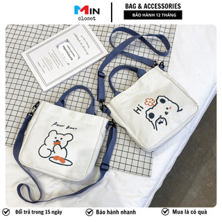 Túi vải tote họa tiết hoạt hình gấu uống trà sữa túi xách nữ canvas HOT HIT T31
