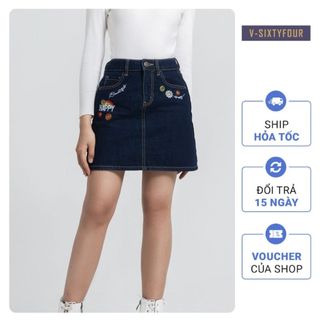Chân Váy Chữ A Thêu Happy. 'Happy' Embroidered Denim Skirt - 121WD1111A2993