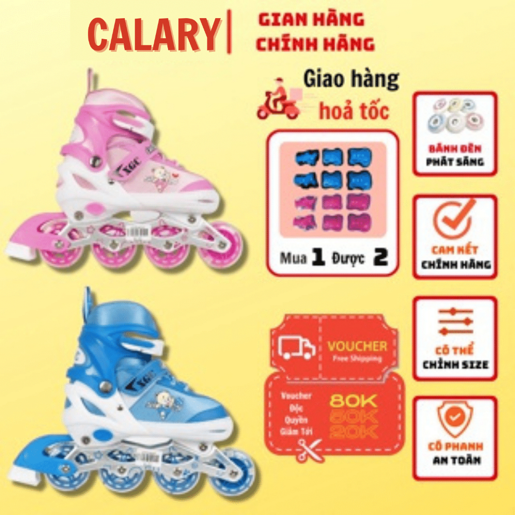Giày Patin Trẻ Em Cougar-Papaison A2, Bánh Có Đèn Phát Sáng, Có Nút Chỉnh Size, Frame Hợp Kim Chắc C