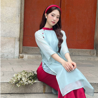 Set áo dài 4 tà Thanh ĐAN[ÁO DÀI HOT 2023] , Áo dài kiểu lỡ dáng xuông chất liệu voan tơ mềm phối lót lụa habutai GCD163