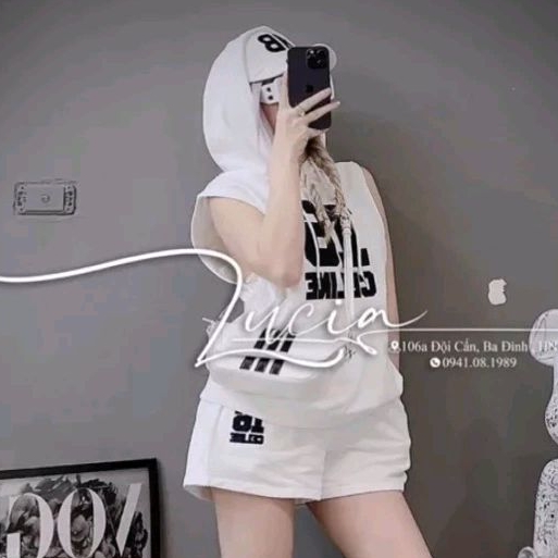 Bộ Nỉ Da Cá Áo Có Mũ Quần Cộc Ce.li.ne
