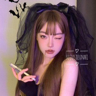 Voan cô dâu Halloween đính nơ 2 tầng gắn hạt cài đầu, lúp khăn voan cosplay gothic hoá trang costume