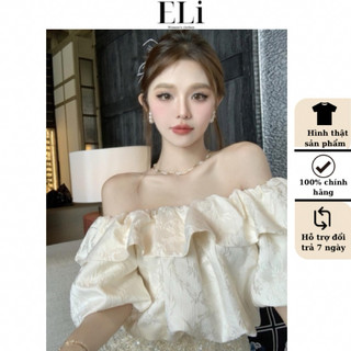 Áo trễ vai eli gấm hoa tiểu thư sang trọng