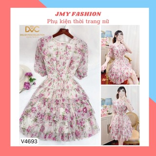V4693 Váy voan tơ trắng hoa hồng tay lỡ dáng xòe nữ tính đầm voan hoa nhí dáng xòe 3 tầng