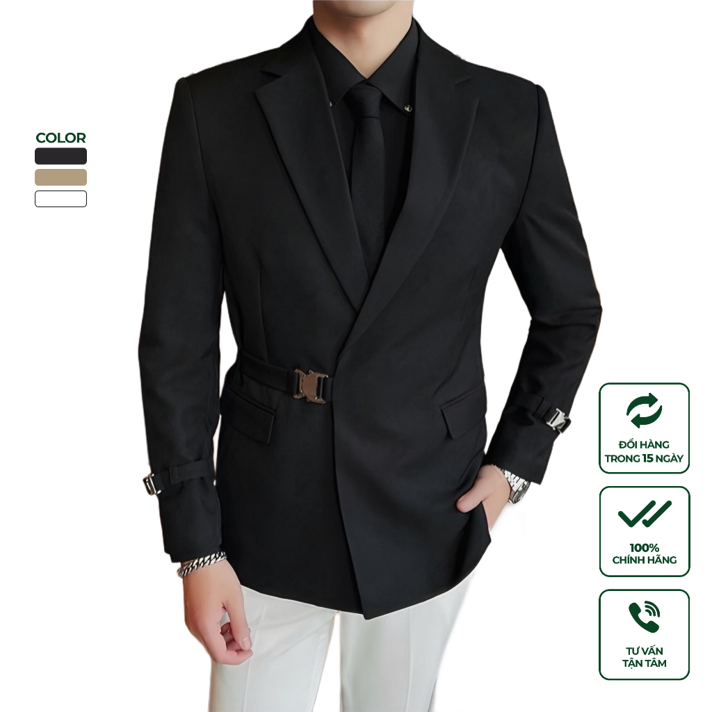 [HCM] Suit Jacket Nam Cao Cấp Harold Khuy Kim Loại Notch Lapel - Áo Vest Đi Làm, Đi Chơi Thoáng Mát, Co Giãn Chống Nhăn