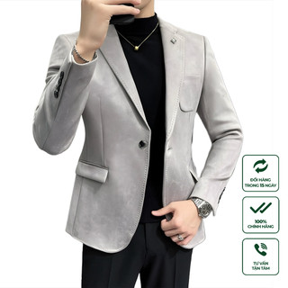 Áo Blazer Nam Cao Cấp Harold Da Lộn Xám Loang - Áo Vest Công Sở Chống Nước Không Nhăn, Đứng Form, Độ Bền Cao