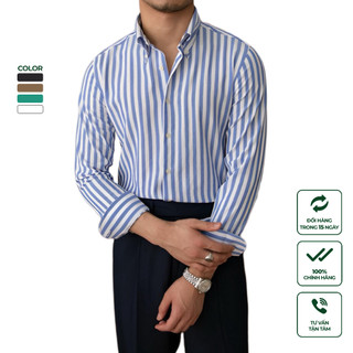 Áo Sơ Mi Nam Dài Tay Kẻ Sọc Cao Cấp Harold Seersucker Đi Chơi, Đi Làm Vải Mát Mẻ,Co Giãn Chống Nhăn, Slimfit