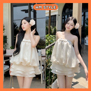 [CÓ MÚT] Set áo tơ dáng bí cúp ngực kèm chân váy xoè tầng có lót trong, set bộ đồ nữ mặc đi biển đi chơi mùa hè HB395