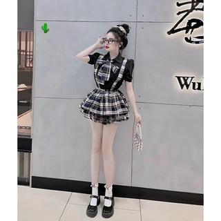 Set sơ mi yếm caro tầng