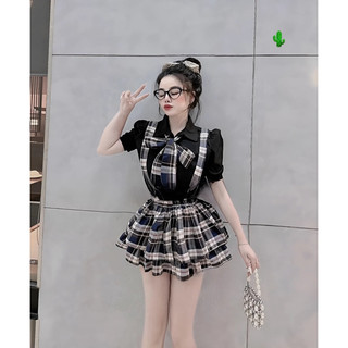 Set sơ mi yếm caro tầng