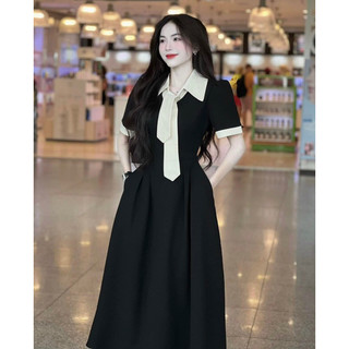 Đầm Váy maxxi dài phối cổ nơ viền hoạ tay mẫu thanh lịch đi chơi du lịch chất cotton lạnh