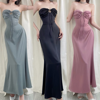 Hình thật - silky dress - đầm thiết kế dáng dài vải lụa cao cấp