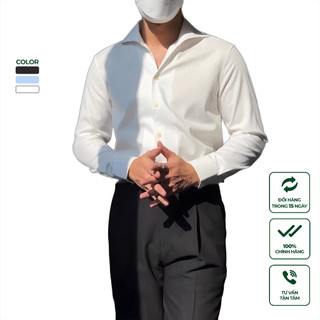 Áo Sơ Mi Nam Trắng Dài Tay Cao Cấp Harold Dáng Cổ Neapolitan Đi Tiệc, Đi Chơi Thoáng Mát, Không Nhăn, Form Slimfit