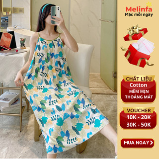Váy đầm ngủ hai dây mặc nhà dáng dài vải Cotton lụa tự nhiên thoáng mát mềm mại mặc mùa hè freesize mã VAV0394