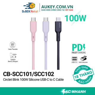 Cáp sạc nhanh và truyền dữ liệu aukey cb-scc101/102 silicone usb-c to c 100w smart chip e-marker - chính hãng