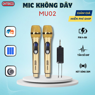 Micro karaoke không dây ontekco mu02 vàng chống hú , thu phát sóng 35m dùng cho loa kéo, âm ly - hát êm