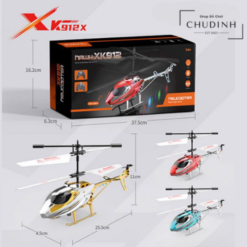 Máy bay XK912, điều khiển 4 hướng, pin sạc, trang bị led 7 màu, khung vỏ mạ hợp kim chịu va đập tốt