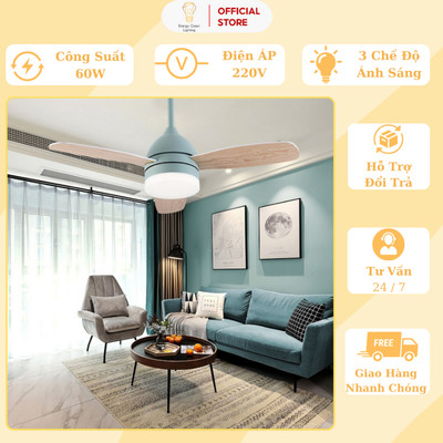Đèn Quạt Trần Gỗ Energy Green Lighting 3 Cánh Phong Cách Bắc Âu Hiện Đại QT-10632 - Điều Khiển Từ Xa - Decor Phòng Khách