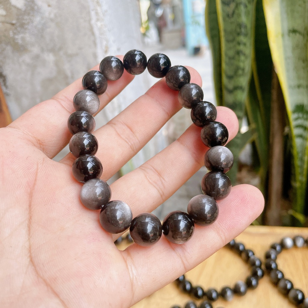 Lắc tay obsidian đen xám