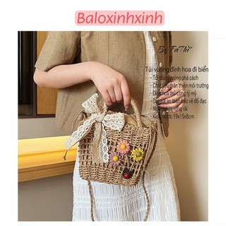 Túi cói thủ công Xinh Xinh 19cm đi biển, dạo phố, chụp ảnh đẹp cho nữ đeo chéo thời trang mới BLXX15