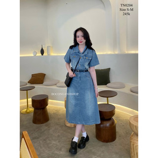 TN0204 Váy Jean Dáng Dài Cổ Bẻ Kèm Belt BOCONGANH