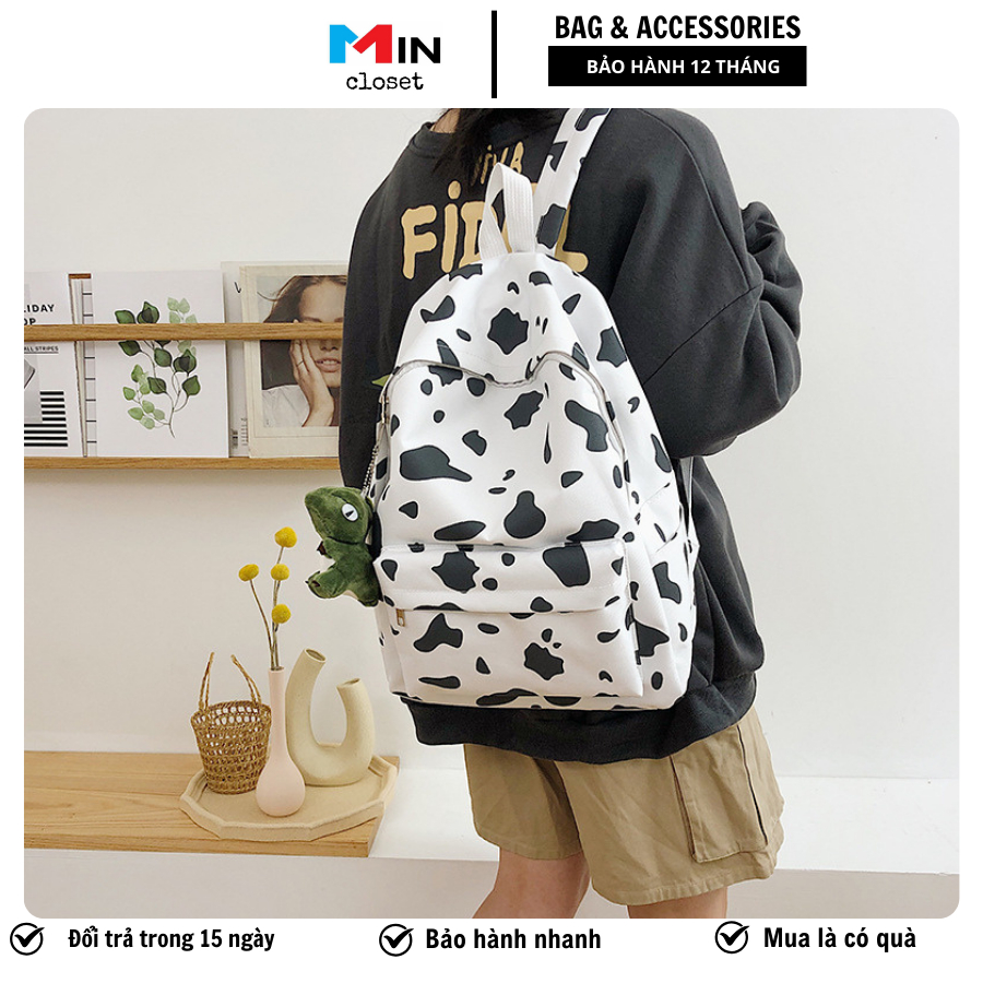 Balo Vải Canvas Hình Bò Sữa ( Tặng Gấu ) Unisex Siêu Đẹp Mincloset – B03