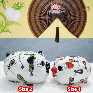 Heo Tiết Kiệm hoa dây gốm sứ size 1 và size 2 Heo Đất Tiết Kiệm, Ống Heo Đựng Tiền