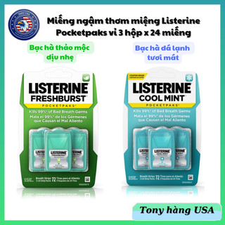 Miếng ngậm thơm miệng Listerine Pocketpaks vỉ 3 hộp x 24 miếng - Tony Hàng Usa