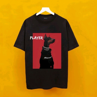 Áo thun tay lỡ nam nữ mặc đôi hình chó đen Player 3D nổi, Áo phông tia sét trắng cổ nổi bật Unisex thời trang cá tính