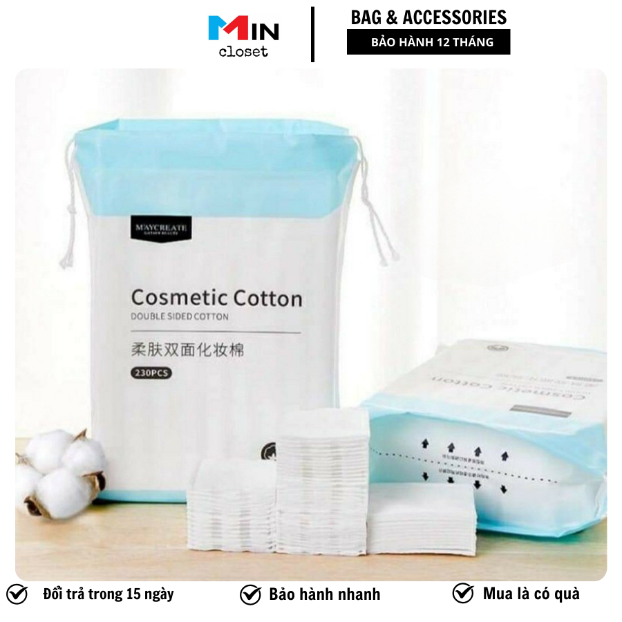 Bông Tẩy Trang  M'AYCREATE ( 230 Miếng )  Ba Lớp COTTON Mềm Mịn Dai Siêu Tiện Dụng