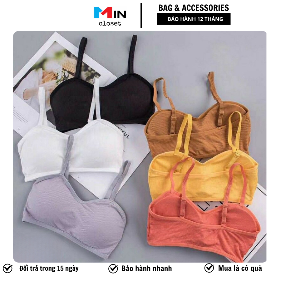 Áo Bra Dây Đai Mỏng Gân Tăm Ôm Sát Có Đệm Ngực A11