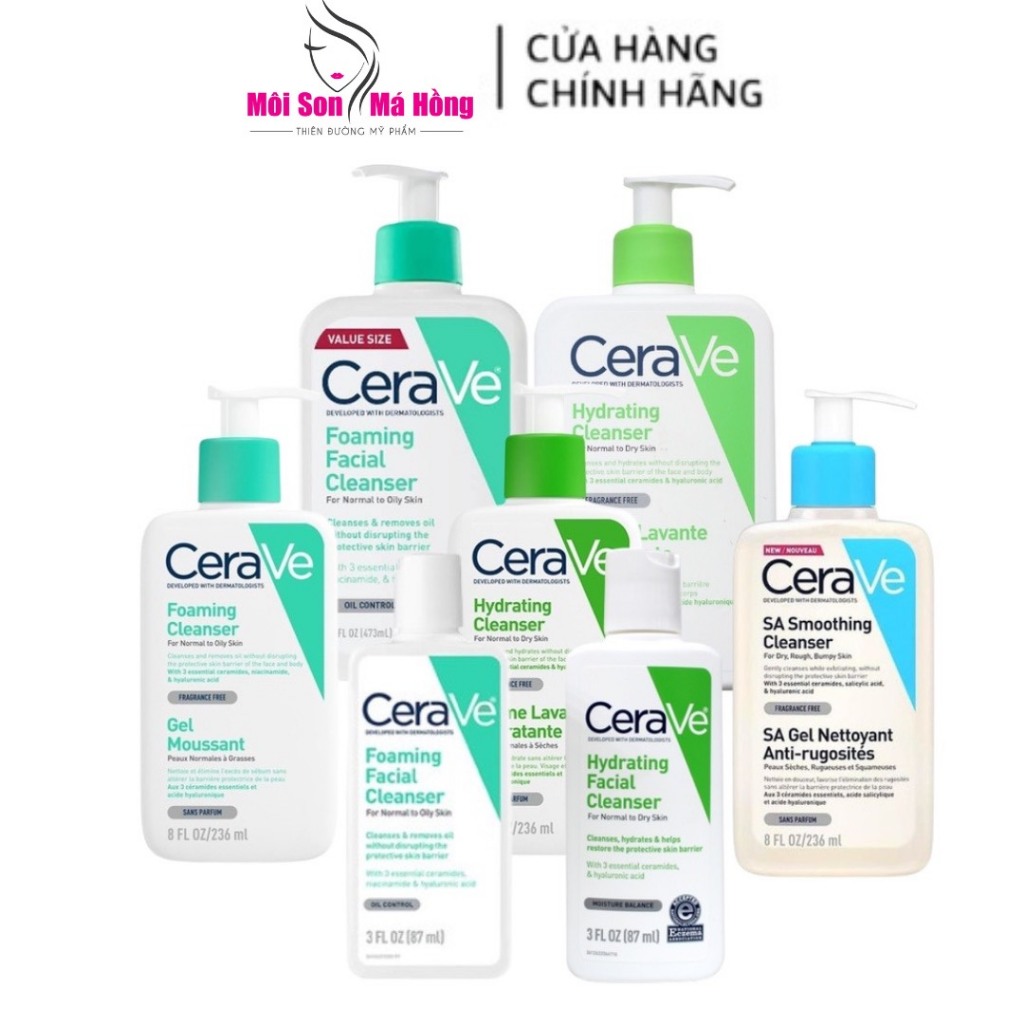 Sữa rửa mặt Cerave cho mọi loại da 88ml, 236ml, 473ml [Môi Son Má Hồng]