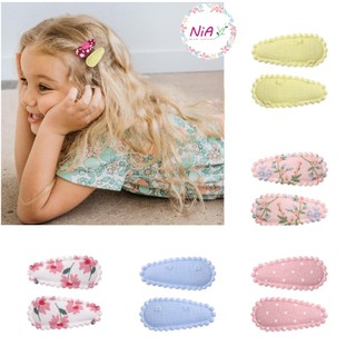 Set 2 kẹp tóc mái bấm hình giọt nước bọc vải hình hoa dễ thương cho bé gái PK188