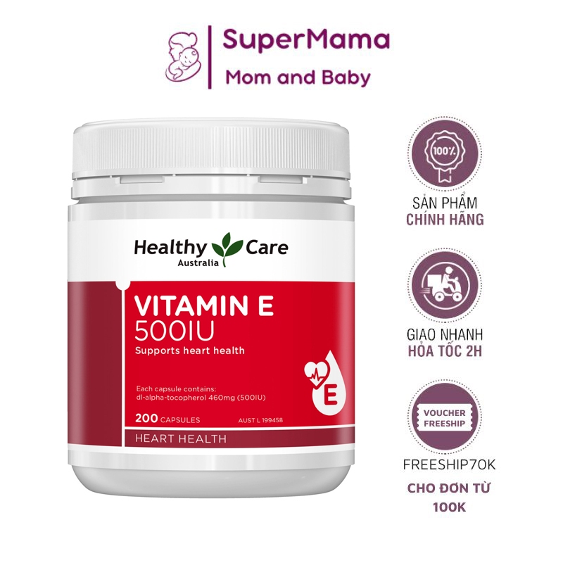 Vitamin E Healthy Care 500iu của Úc làm đẹp da bổ sung vitamin E 200 viên