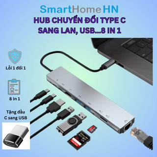 Cáp chuyển hub type c 8in1 cổng chuyển đổi hdmi,usb 3.0,sd,tf,rj45,pd type-c cáp chuyển hub type