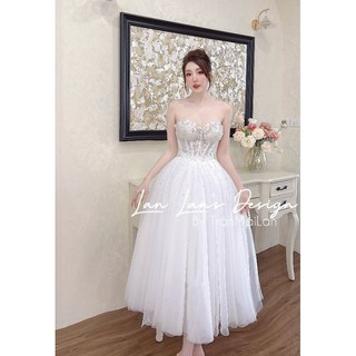 Đầm cúp ngực trắng xòe bồng dự tiệc