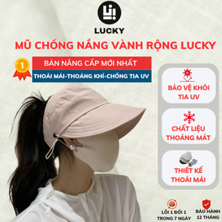 Mũ Chống Nắng LUCKY Nửa Đầu Vành Rộng Có Móc Đeo Khẩu Trang, Vải Cotton Thoáng khí, Chống UV MCN01