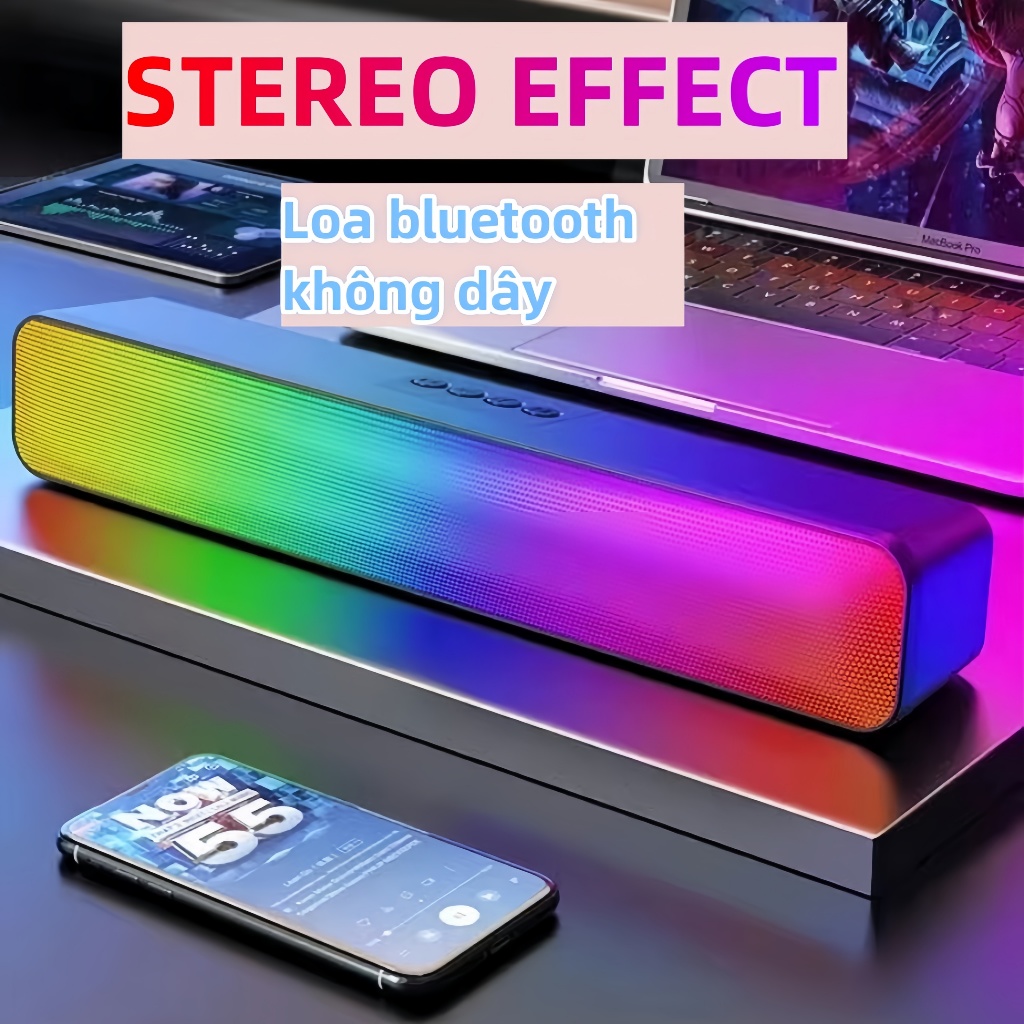 Loa Bluetooth công suất lớn âm thanh vòm 3D có đèn Led RGB 1600mAh theo nhạc Kết nối máy tính/laptop/pc/điện thoại /ipad