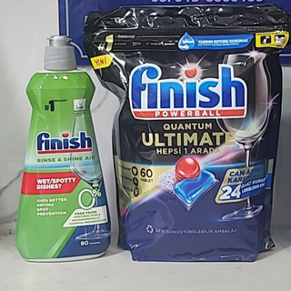 Combo Viên rửa bát Finish Ultimate ECO 0% 60 viên + Nước bóng Finish Eco 0% 400ml + muối rửa bát 1.2kg